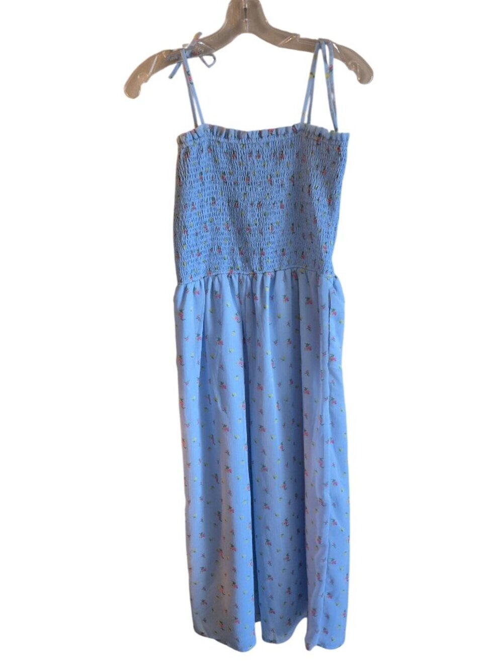 Janie And Jack Blue Smocked Floral Romper Size 14 - Picture 2 of 6